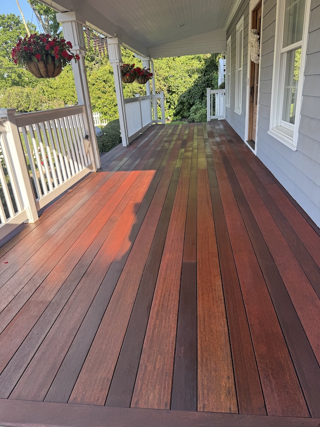 Front porch mahogany deck refinished